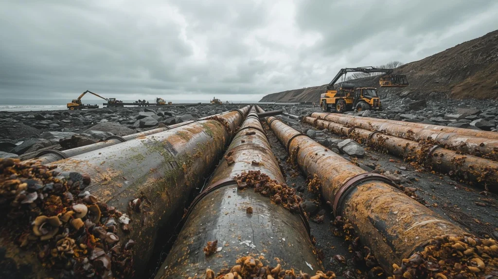 Giant Norwegian Pipes Washed Ashore on Norfolk Coast Successfully Salvaged and Recycled