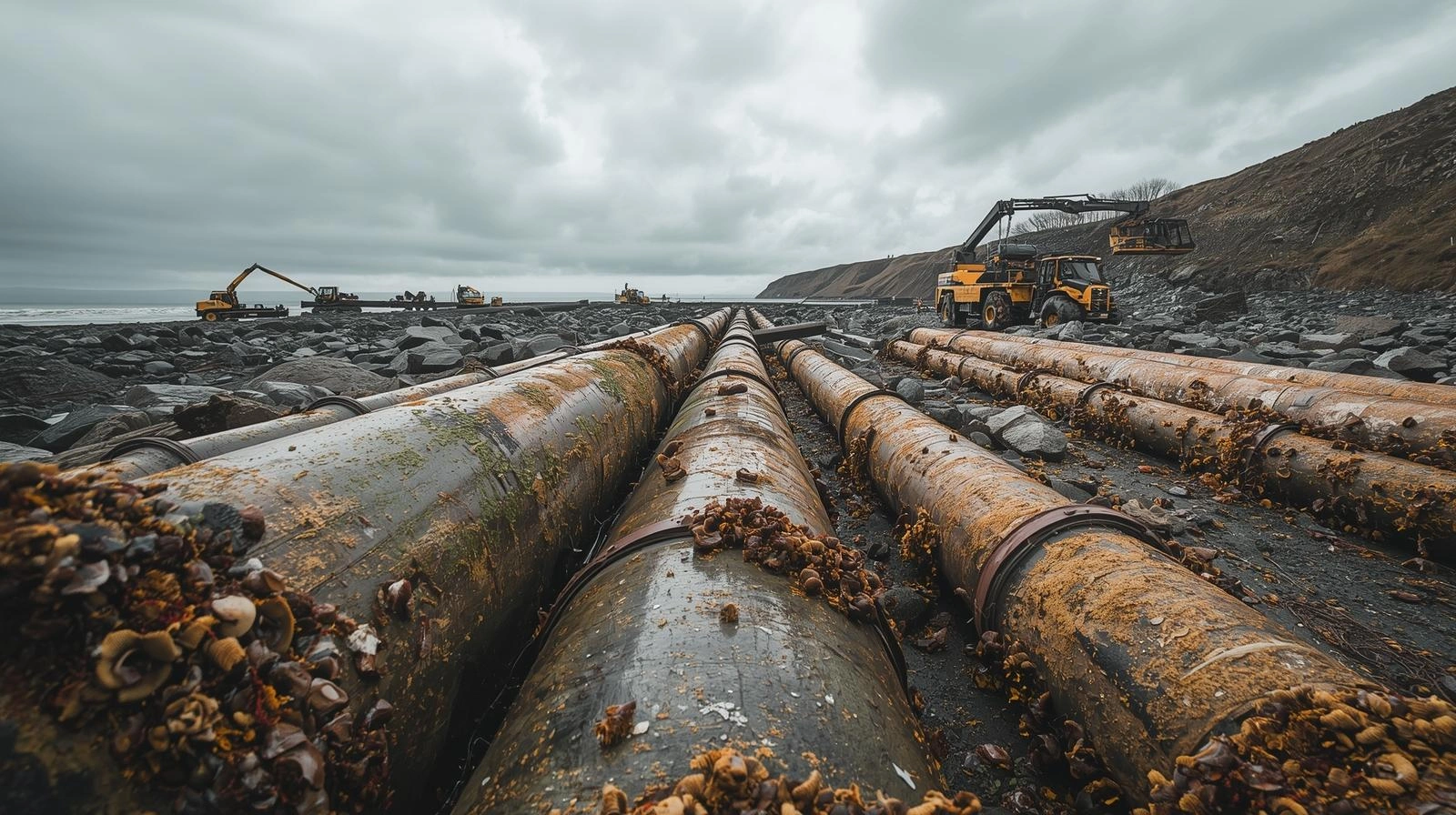Giant Norwegian Pipes Washed Ashore on Norfolk Coast Successfully Salvaged and Recycled