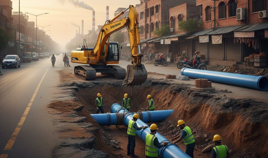 Gujranwala municipal wastewater pipe installations improving urban sanitation and wastewater management