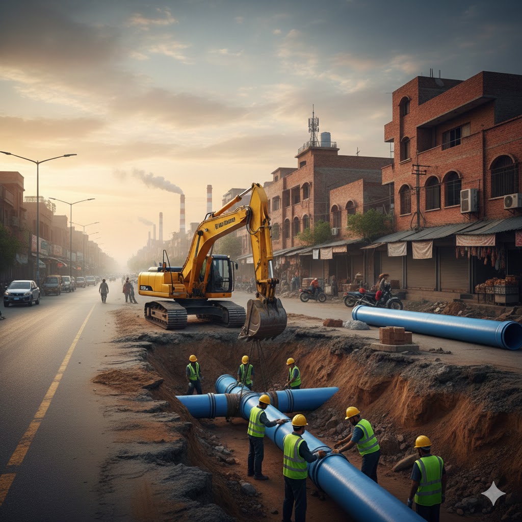 Gujranwala municipal wastewater pipe installations improving urban sanitation and wastewater management