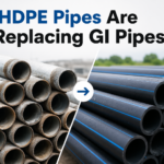 HDPE Pipes Are Replacing GI Pipes with a realistic side-by-side comparison showing modern black HDPE pipes replacing old galvanized iron (GI) pipes.