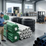 HDPE PVC PPRC and MDPE pipes at a pipe dealership in Pakistan