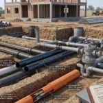 HDPE PVC and UPVC pipes showing common color codes for water gas drainage and electrical services