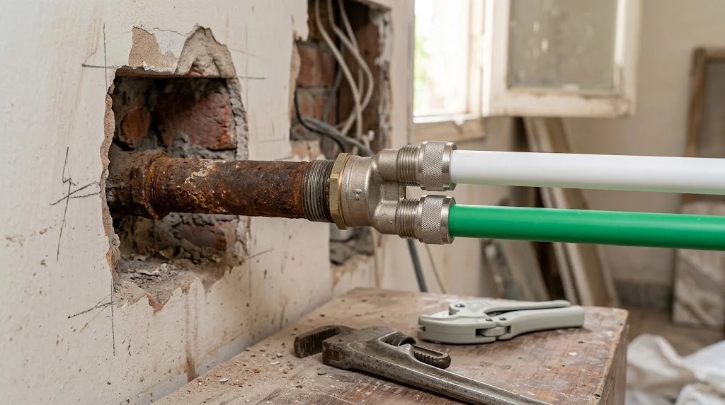 How to Convert GI Pipe to UPVC or PPRC: A Step-by-Step Renovation Guide 2 Convert GI pipe to UPVC or PPRC using suitable metal-to-plastic plumbing adapters